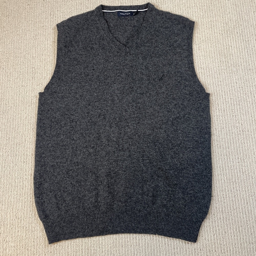 Men's Nautica Gray 100% Lambswool Vest Size Large Medium
